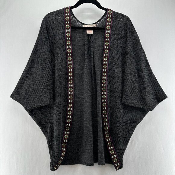 Flying Tomato Tops - Flying Tomato Kimono Crochet Duster Cardigan Sz S/M Open Front Batwing Boho Gray